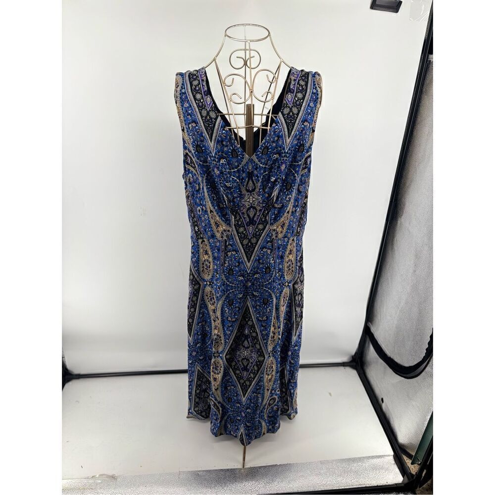 NWT Kobi Halperin Meri Dress Blue Paisley V Neck Midi XL 100% Viscose